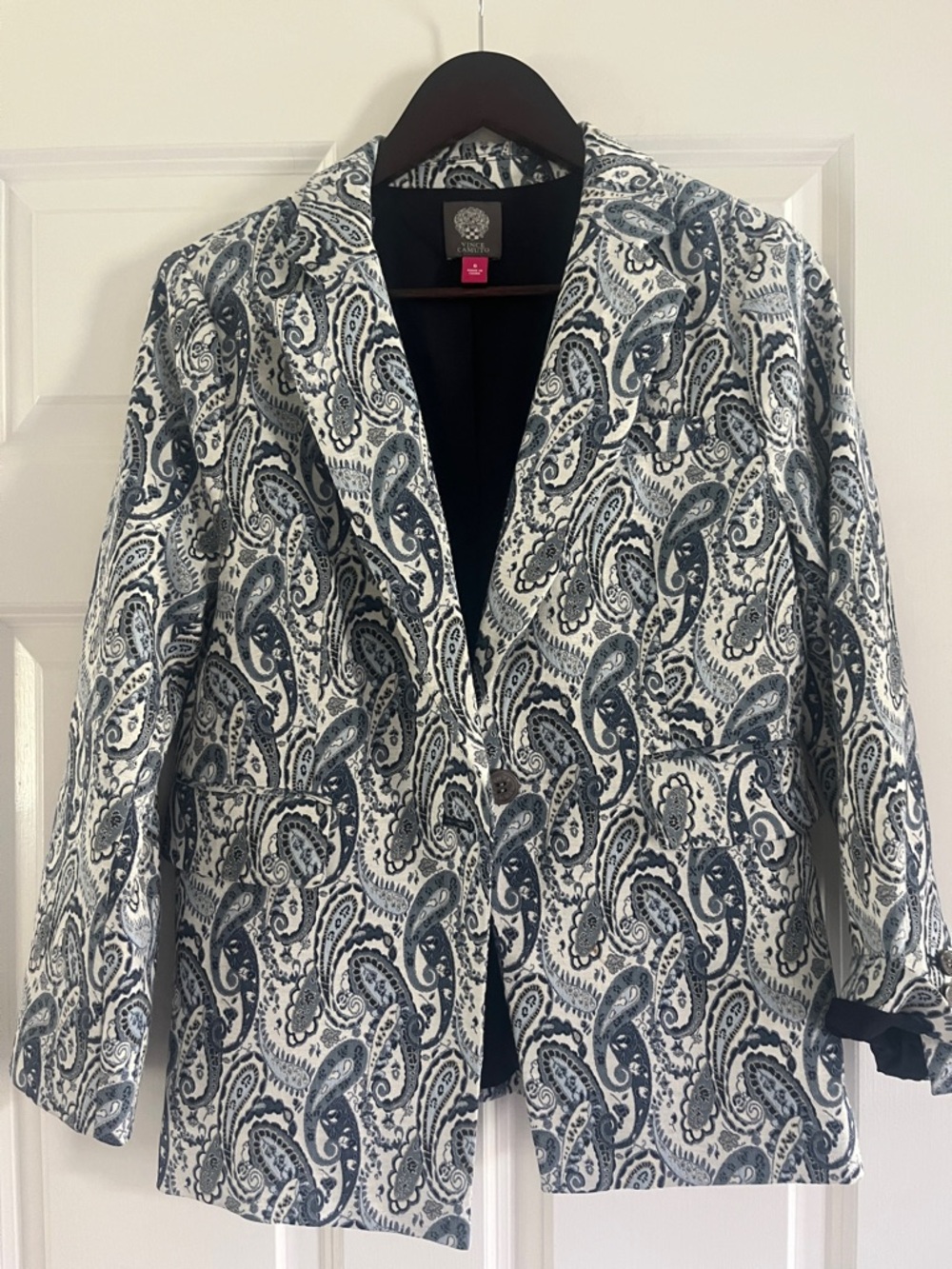 Vince Camuto White Blazer with Navy Paisley Print